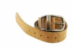 Camel/brown Leather Belt On White Stock Photo