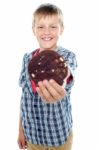 Young Boy Holding Chocolate Cookie Stock Photo