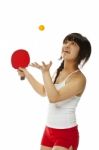 Lady serving pingpong Stock Photo