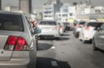 Traffic Jam With Many Cars On Express Way Stock Photo