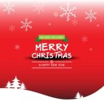 Merry Christmas  And Happy New Year And Snow On Red  Background Stock Photo