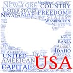 Usa State Map Tag Cloud  Illustration Stock Photo