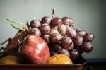 Fruits In A Red Tray Stock Photo