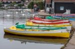 Group Of Rowing Boats At Thorpeness Boating Lake Stock Photo