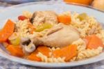 Chicken With Carrot And Spaghetti Stock Photo