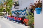 Mijas, Andalucia/spain - July 3 : Typical Street Cafe In Mijas Stock Photo