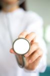 Doctor With Stethoscope In The Hands Stock Photo