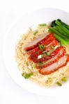 Roasted Duck With Yellow Noodle Stock Photo