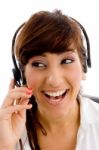 Laughing Customer Service Agent Stock Photo