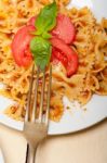 Italian Pasta Farfalle Butterfly Bow-tie And Tomato Sauce Stock Photo