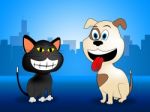 City Pets Indicates Domestic Dog Cat And Buildings Stock Photo