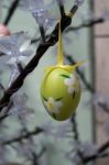 Festive Painted Egg Hanging From A Tree In Arco Trentino Italy Stock Photo