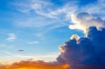 Dark Clouds And Dark Sky In Rainy Day, Cloudy And Stormy And Blue Sky Stock Photo