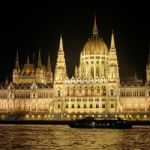 Hungarian Parliament Building Illumintaed At Night In Budapest Stock Photo