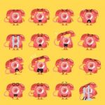 Vintage Telephone Character Emoji Set Stock Photo