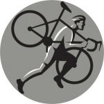 Cyclocross Athlete Carrying Bicycle Circle Retro Stock Photo