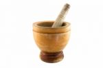 Old Wooden Mortar And Pestle Stock Photo