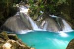 Beautiful Waterfall At Erawan National Park In Kanchanaburi ,tha Stock Photo