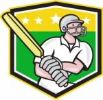 Cricket Player Batsman Batting Shield Star Stock Photo