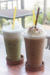 Iced Coffee With Iced Green Tea In Coffee Shop Stock Photo