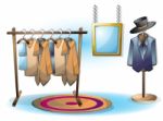 Cartoon  Illustration Interior Clothing Room With Separated Layers Stock Photo