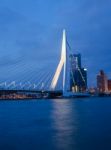 Twilight At Erasmus Bridge In Rotterdam Stock Photo