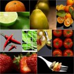 Organic Vegetarian Vegan Food Collage  Dark Stock Photo