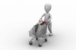 Figure Walking With Shopping Cart Stock Photo