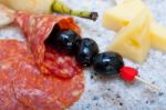 Mix Cold Cut On A Stone With Fresh Pears Stock Photo