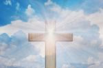 Light Of God, Light And Cross,light From Sky Or Heaven Shine Tro Stock Photo