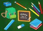 Welcome Back To School With School Supplies Set,  Illustra Stock Photo