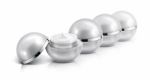 Several Silver Sphere Cosmetic Jar On White Background Stock Photo