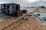 Old Shack And Rusty Machinery On Dungeness Beach Stock Photo