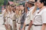 Student 11-12 Years Old, Scout Assembly, Teepangkorn Scout Camp In Samut Sakhon Thailand Stock Photo