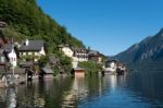 View Of Hallstatt From Hallstatt Lake Stock Photo