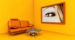 Orange Room With Sofa And Frame Stock Photo