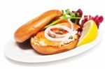 Salmon Bagel Sandwich Stock Photo