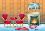 Cartoon  Illustration Interior Valentine Room With Separated Layers Stock Photo