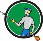 Gardener Hedge Trimmer Circle Cartoon Stock Photo