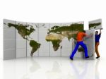 Men works with world map Stock Photo