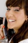 Smiling Lady Talking Phone Stock Photo