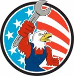 American Bald Eagle Mechanic Spanner Circle Usa Flag Cartoon Stock Photo