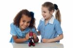 Two School Kids Doing Research Stock Photo