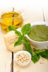 Italian Basil Pesto Sauce Ingredients Stock Photo