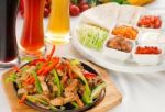 Original Fajita Sizzling Hot  On Iron Plate Stock Photo