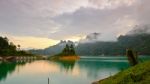 Bungalows Mountains And Lake Stock Photo