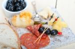 Mix Cold Cut On A Stone With Fresh Pears Stock Photo