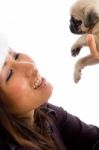 Young Girl Playing With Puppy Stock Photo