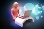 3d Man In Meditation With Laptop Stock Photo