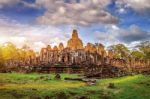 Ancient Stone Faces Of Bayon Temple, Angkor Wat, Siam Reap, Cambodia Stock Photo